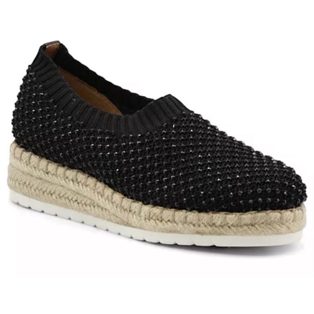 Adrienne Vittadini Sport Nicola Black Sequin Slip On Espadrille Wedges Size 9